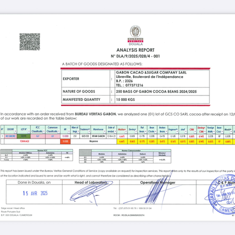 Quality certificate example