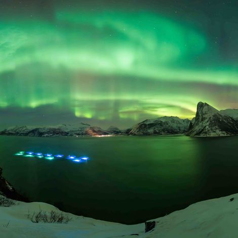 Salmon farms under the Northern Lights
