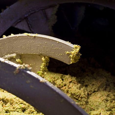 Grinding the olives into a paste