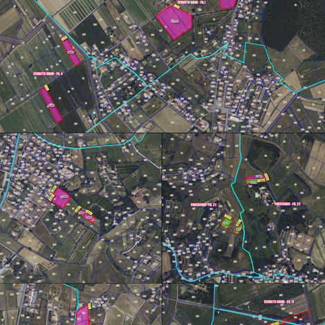 Casalvento's cadastral map to identify its owned vineyards in Tuscany's hills, marked in purple (3)