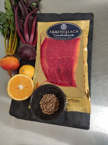 Beetroot & Orange Salmon Gravadlax from 영국 supplied by Ardshealach Smokehouse - Flavored 연어 가공품