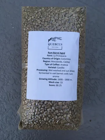 Unroasted Coffee 10 lbs - Rum Barrel Aged from 콜롬비아 supplied by Quercus Coffee - Wet Process (=Wet-milled) 생원두