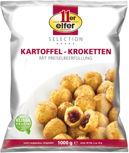 Croquettes from Austria supplied by 11er Nahrungsmittel GmbH. - Frozen Potato Snacks