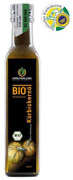 Pumpkin Seed Oil from 독일 supplied by Kräuterland Natur Ölmühle GmbH - Glass Jar (=Glass Bottle) 호박씨유