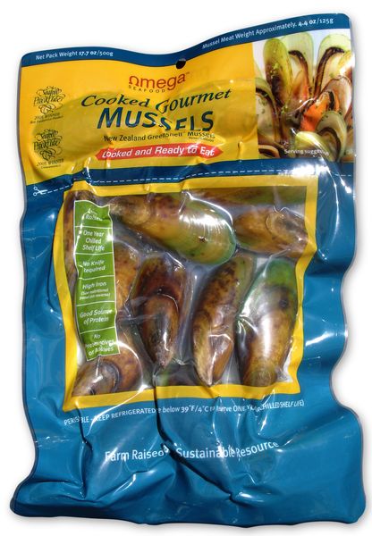 Omega 500g Mussels - Vacuum packed & Gourmet Cooked from 뉴질랜드 supplied by Omega Seafood - High Quality 냉동 홍합