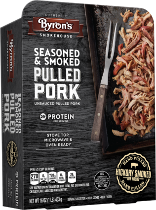 SEASONED & SMOKED PULLED PORK from 미국 supplied by Byron's BBQ - Seasoned 돼지고기 통조림