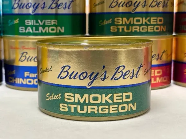 Smoked Sturgeon from 미국 supplied by Bell Buoy of Seaside - Canned 신선 철갑상어