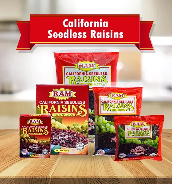 California Seedless Raisins from Philippines supplied by Ram Food Products, Inc. - Vacuum Packed (=VAC) Raisin (Dried Grape)