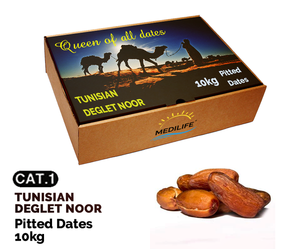 Pitted Deglet Noor Dates 10kg carton box from 튀니지 supplied by MEDILIFE - Dried - Semi Dried 신선 대추야자