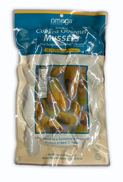 Omega 1kg Mussels - Vacuum packed & Gourmet Cooked from 뉴질랜드 supplied by Omega Seafood - Cleaned 냉동 홍합