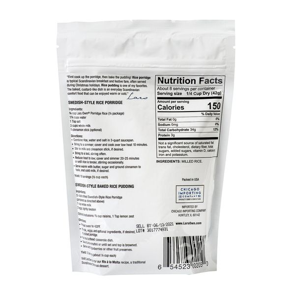 Lars Own Scandinavian Style Porridge Rice from 미국 supplied by Chicago Importing Company - glucose coated 쌀