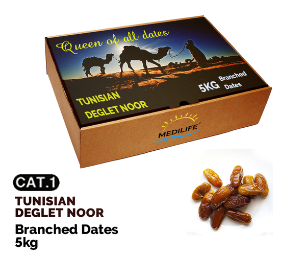 Branched Deglet Noor Dates 5 kg carton box from 튀니지 supplied by MEDILIFE - Extra Class 신선 대추야자