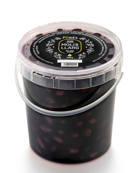 FORÉS Salted Black Olives 900g from 스페인 supplied by Agrícola Industrial Forés S.L. - Plastic pot 올리브