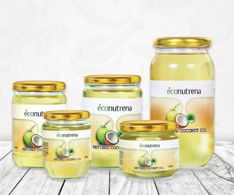 Organic & Fair Trade Coconut Refined Oil from 스리랑카 supplied by JAINDI EXPORT - ECONUTRENA - Glass Jar (=Glass Bottle) 기타 코코넛 오일