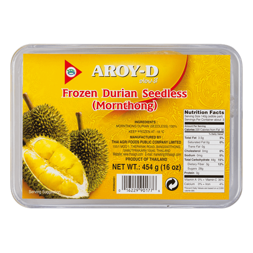 Frozen Monthong Durian Seedless from Thailand supplied by THAI AGRI FOODS PUBLIC COMPANY LIMITED - Foodtainer & Tray Fresh Durian