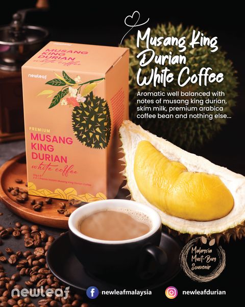 Newleaf Premium Musang King Durian White Coffee with Skimmed Milk from Malaysia supplied by Newleaf Manufacturing Sdn Bhd - Blend Instant Coffee