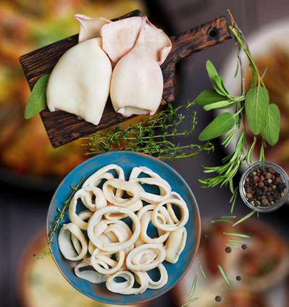 Squid from 아랍 에미리트 연합국 supplied by Freshly Frozen Foods Factory LLC - Rings 냉동 오징어