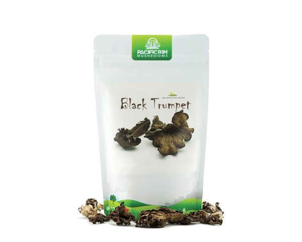 Dried Black Trumpet Mushroom from Canada supplied by Pacific Rim Mushrooms - Black Black Trumpet Mushroom