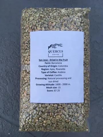 Unroasted Coffee 10 lbs - San Jose Classic - Dried in the fruit from 콜롬비아 supplied by Quercus Coffee - Excelsa 생원두