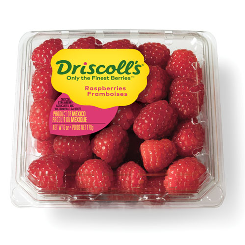 fresh raspberries from Chile supplied by Driscolls de Chile SA - Plastic Punnets (=Clamshells) Fresh Raspberry