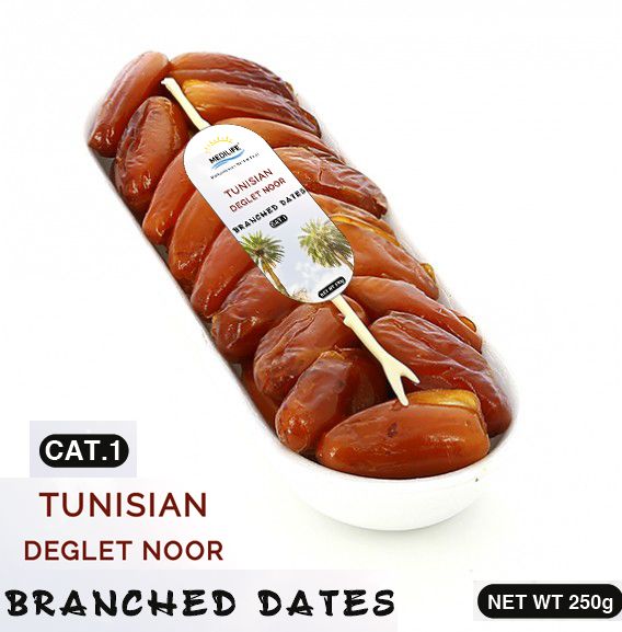 Branched Deglet Noor Dates 250gr tray from 튀니지 supplied by MEDILIFE - Extra Class 신선 대추야자