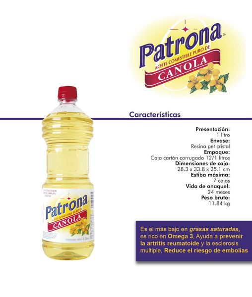 Pure Edible Canola Oil 1L from Mexico supplied by Patrona - Yellow Refined Canola Oil & Rapeseed Oil