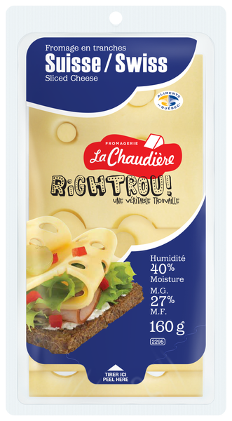 Swiss Cheese from France supplied by Fromagerie La Chaudière - Sliced Swiss Cheese