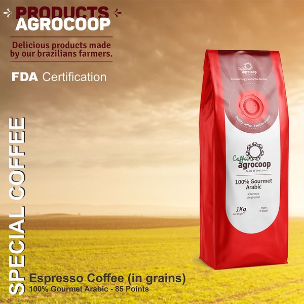 Espresso Coffee (in grains) 100% Gourmet Arabic from 브라질 supplied by Agrocoop - Powder 생원두