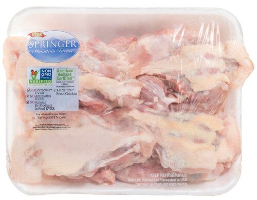 Backs and Necks from 미국 supplied by Springer Mountain Farms - Skinless (=Without Skin) 닭고기 가공품