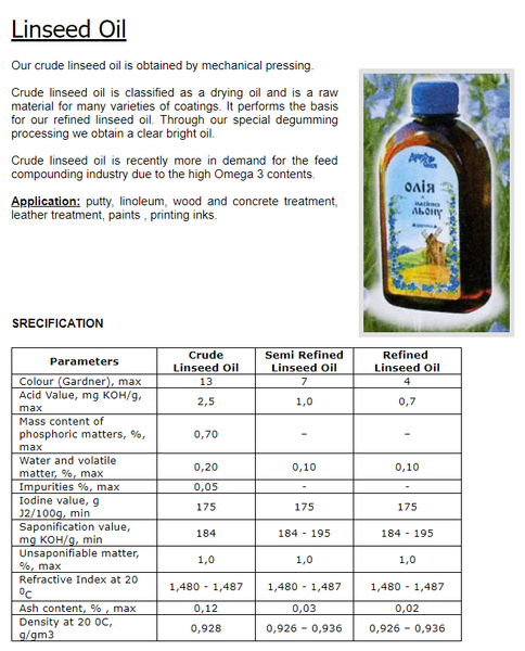 Flax Seed Oil from 우크라이나 supplied by Nizhynsky Zhyrkombinat - Refined 아마씨유