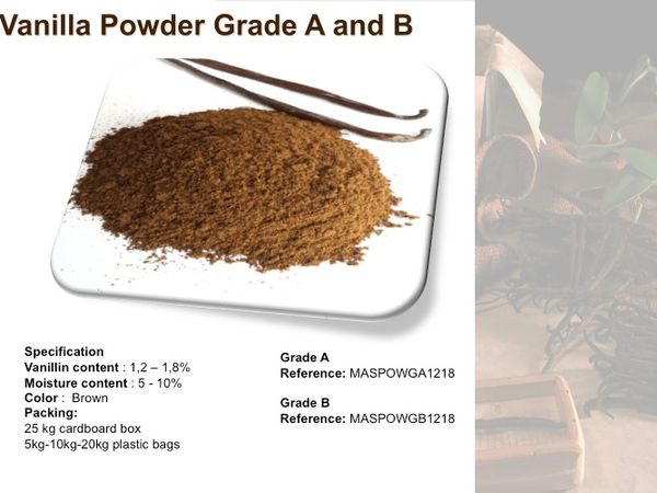 Grade A and Grade B Madagascar Vanilla Powder from United Kingdom supplied by MASPICESEU - Plastic Bag Vanilla