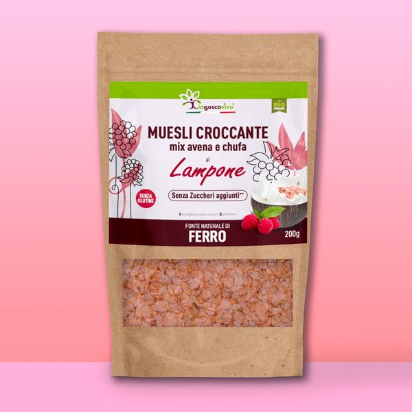 Organic Muesli mix Oat & Tigernut Raspberry from Italy supplied by IOBOSCOVIVO SRL - Granola Breakfast Cereal