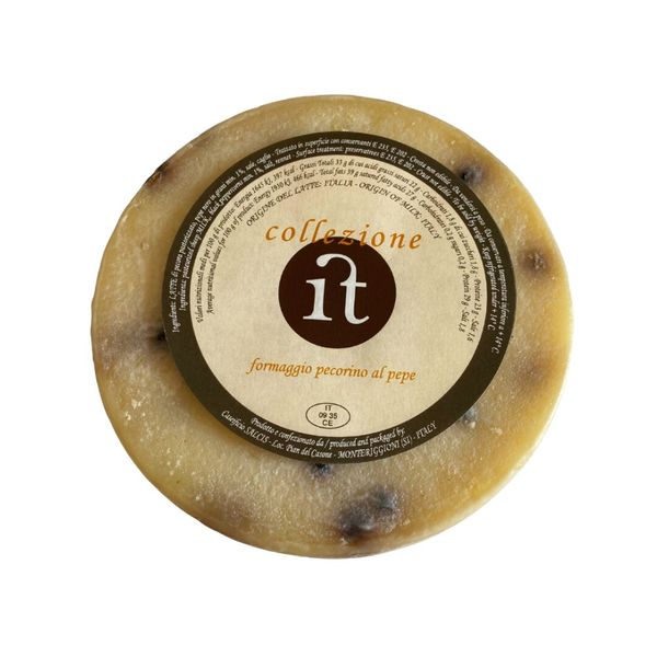 Pecorino with black pepper Collezione from Italy supplied by Consorzio Gourm.it - Round Pecorino Cheese