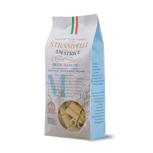 Mezze maniche Strampelli from Italy supplied by Marcozzi Brand - Short Pasta Uncooked Pasta