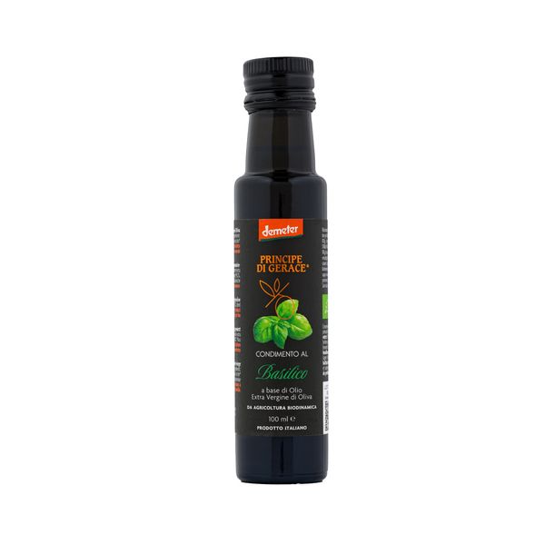 Principe di Gerace® Biodynamic Basil Infused Extra Virgin Olive Oil, Demeter certified, 100% Product of Italy from Italy supplied by Mediterranea Foods - Basil Genovese Olive Oil