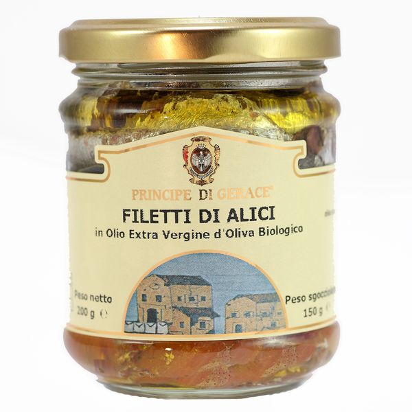 Principe di Gerace® Fillets of  Anchovies in Organic Extra Virgin Olive Oil, FOS certified, 100% Product of Italy from 이탈리아 supplied by Mediterranea Foods - Canned 오징어 통조림