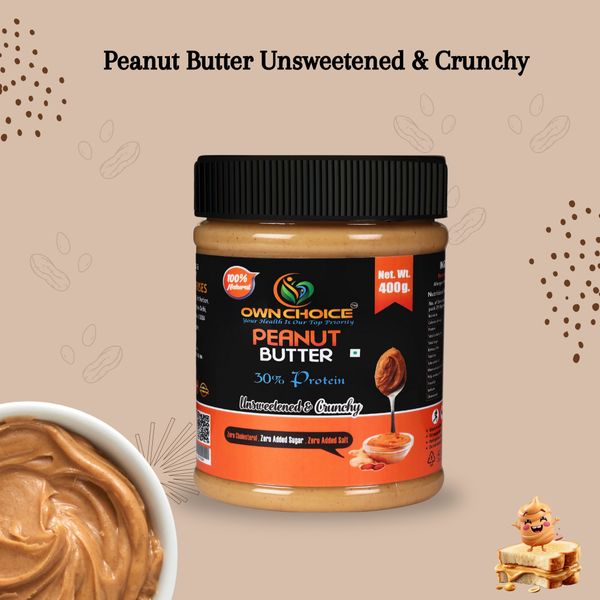 OwnChoice Peanut Butter – Unsweetened & Crunchy | 100% Roasted Peanuts | 400g | 30.85% Protein | Zero Sugar · Zero Salt · Zero Cholesterol from 인도 supplied by ALKA ENTERPRISES - Tray 땅콩버터