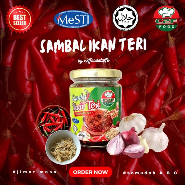 C2F Sambal Ikan Teri – Spicy Silverfish Chili Paste (200g, Halal, Ready-to-Eat) from 말레이시아 supplied by C2F Foodstuffs Sdn Bhd - Ground (=Crushed=Cracked) 혼합 시즈닝