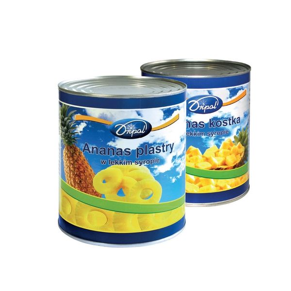 Canned Pineapple slices/cubes in light syrup from 태국 supplied by DRIPOL Sp. z o.o. - Sliced - Rings 통조림 또는 병에 든 파인애플