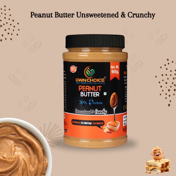 OwnChoice Peanut Butter – Unsweetened & Crunchy | 100% Roasted Peanuts | 900g | 30.85% Protein | Zero Sugar · Zero Salt · Zero Cholesterol from 인도 supplied by ALKA ENTERPRISES - Medium Quality 땅콩버터